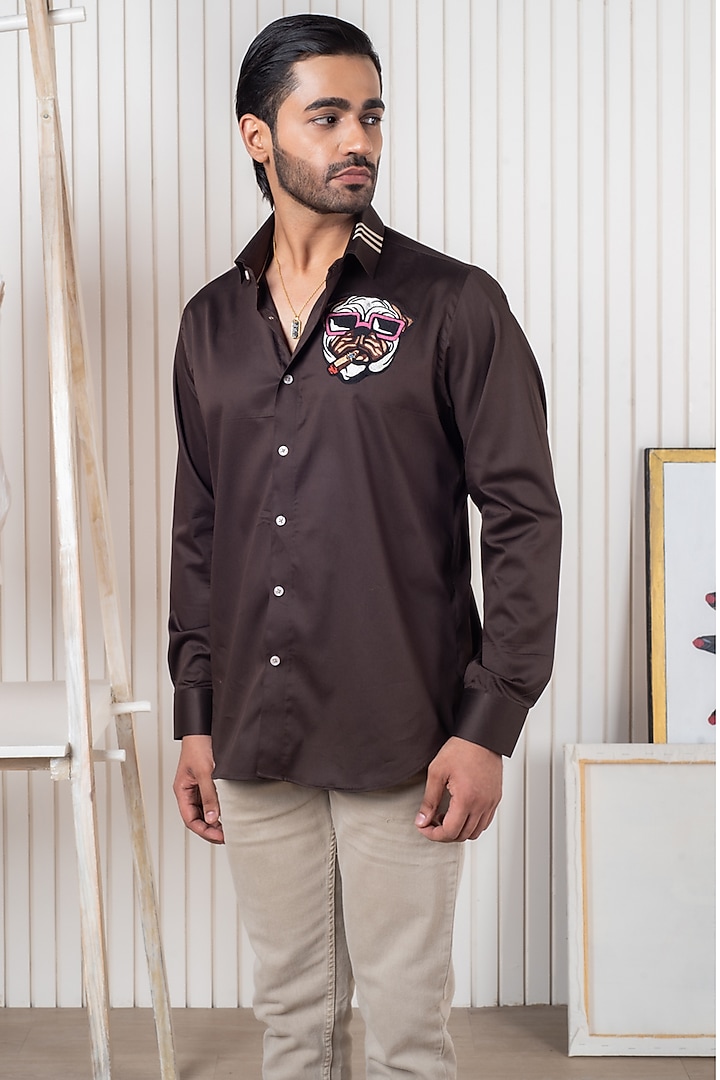 Maroon Egyptian Giza Cotton Embroidered Shirt by Vasnam Jaipur