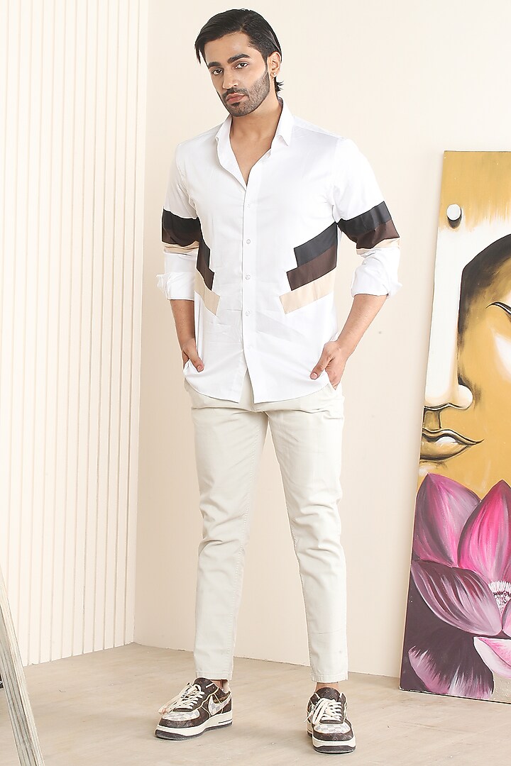 White Egyptian Giza Cotton Party Wear Shirt by Vasnam Jaipur at Pernia's Pop Up Shop