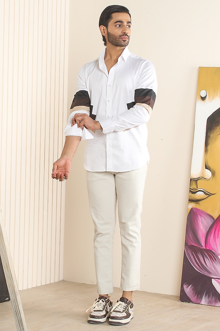 White Egyptian Giza Cotton Party Wear Shirt by Vasnam Jaipur at Pernia's Pop Up Shop