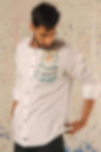 White Linen Digital Printed Summer Shirt by Vasnam Jaipur at Pernia's Pop Up Shop