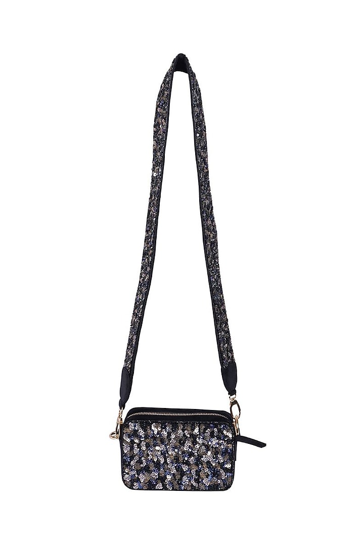Black Velvet Sequins Embroidered Box Bag by Veruschka By Payal Kothari at Pernia's Pop Up Shop