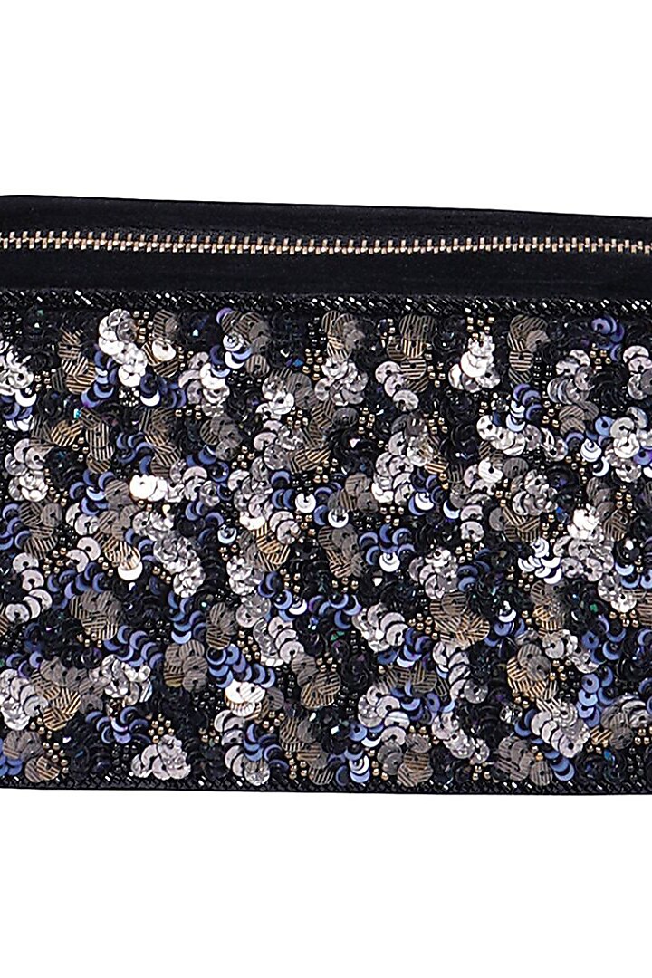 Black Velvet Sequins Embroidered Box Bag by Veruschka By Payal Kothari at Pernia's Pop Up Shop