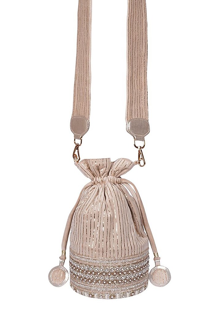 Cream Suede Pitta Embroidered Potli by Veruschka By Payal Kothari at Pernia's Pop Up Shop
