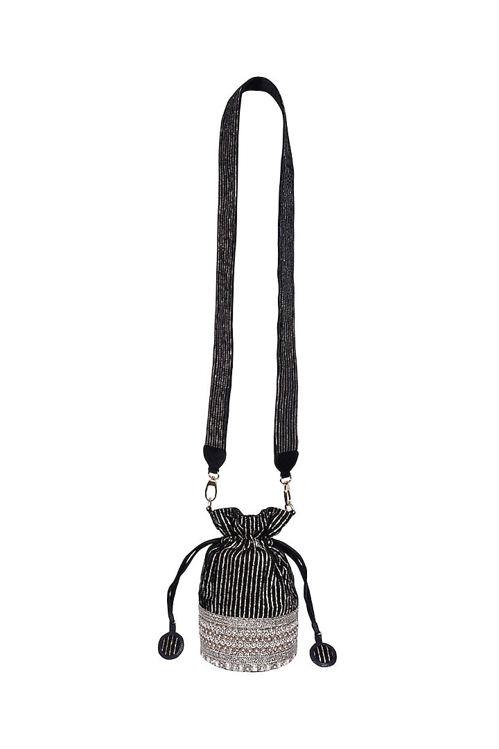 Black Suede Pitta Embroidered Potli by Veruschka By Payal Kothari at Pernia's Pop Up Shop
