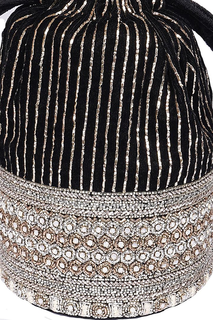 Black Suede Pitta Embroidered Potli by Veruschka By Payal Kothari at Pernia's Pop Up Shop