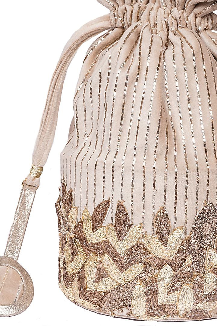 Gold Velvet Pitta Embroidered Potli by Veruschka By Payal Kothari at Pernia's Pop Up Shop