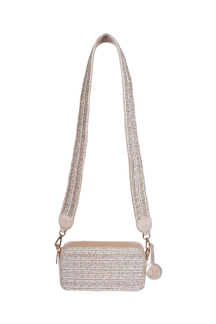Beige Suede Salli Embellished Box Bag by Veruschka By Payal Kothari at Pernia's Pop Up Shop