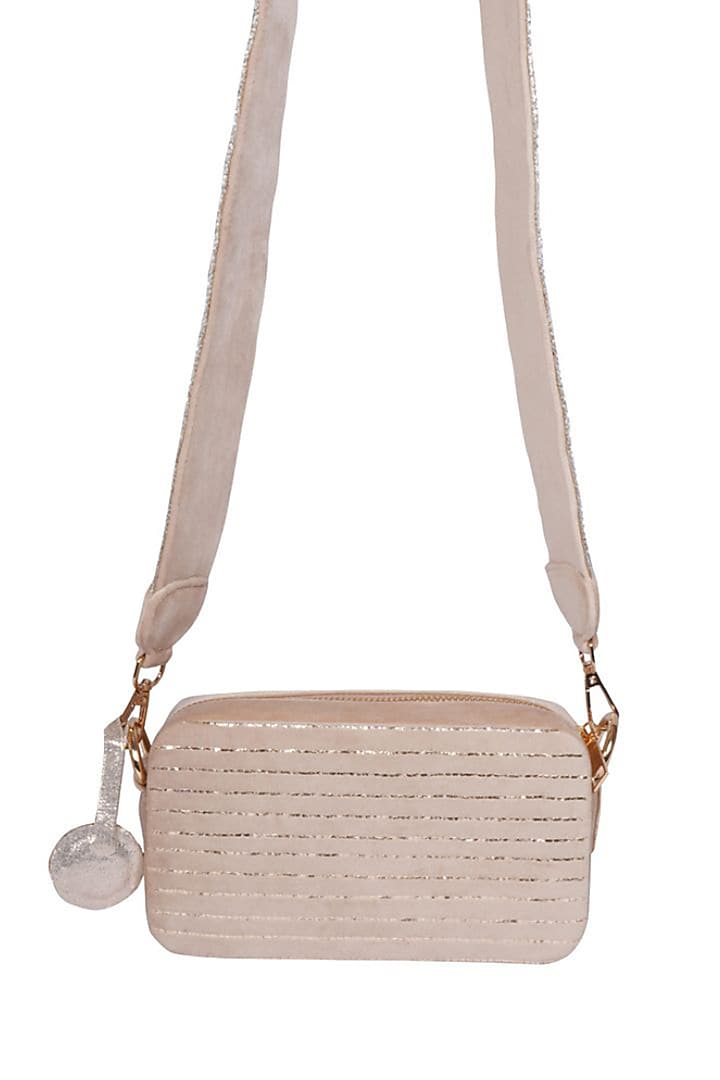 Beige Suede Salli Embellished Box Bag by Veruschka By Payal Kothari at Pernia's Pop Up Shop