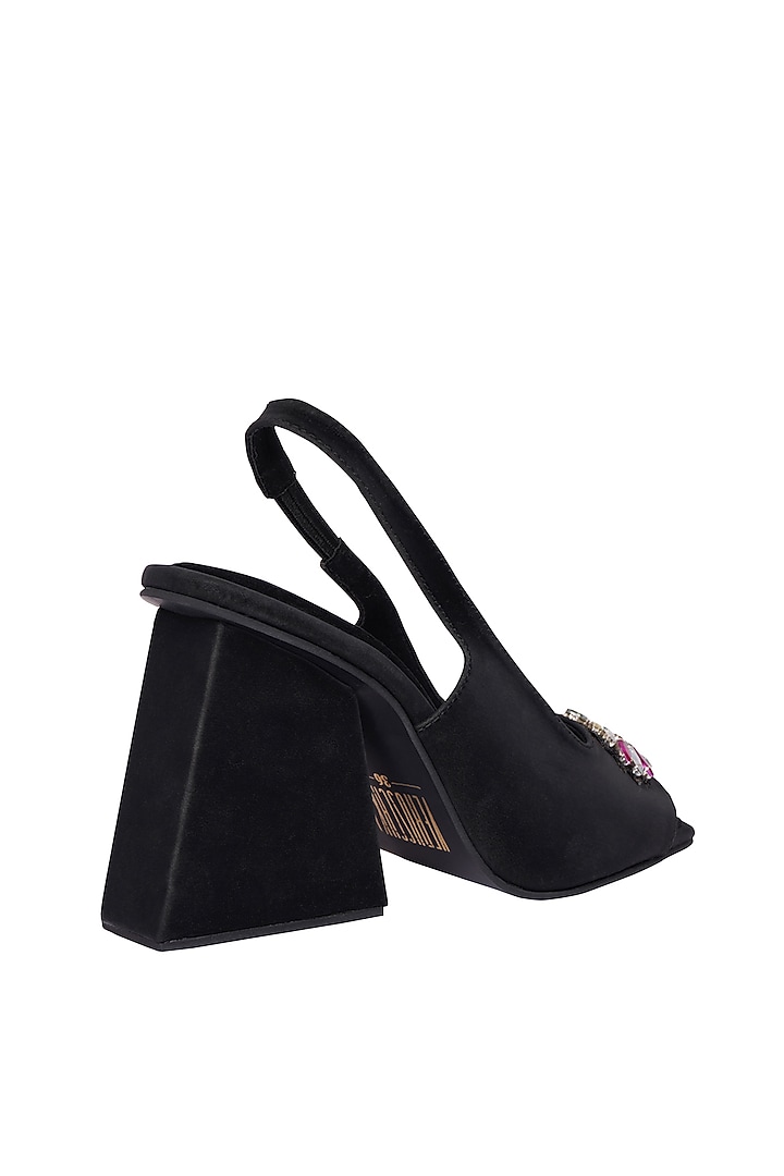Black Micro-Suede Peep Toe Sling Back Sandals by Veruschka By Payal Kothari at Pernia's Pop Up Shop