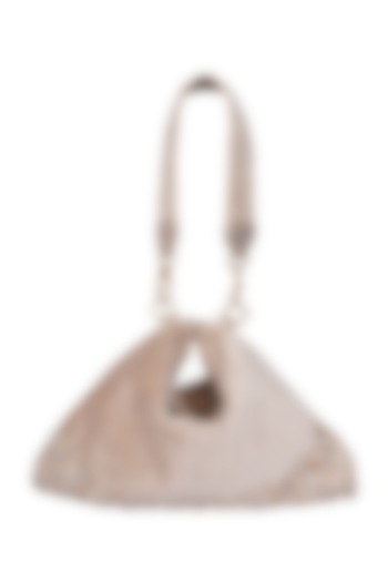 Cream Suede Crystal Embellished Hobo Bag by Veruschka By Payal Kothari