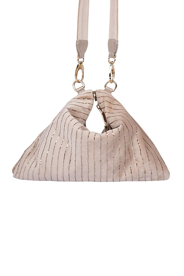 Cream Suede Crystal Embellished Hobo Bag by Veruschka By Payal Kothari at Pernia's Pop Up Shop