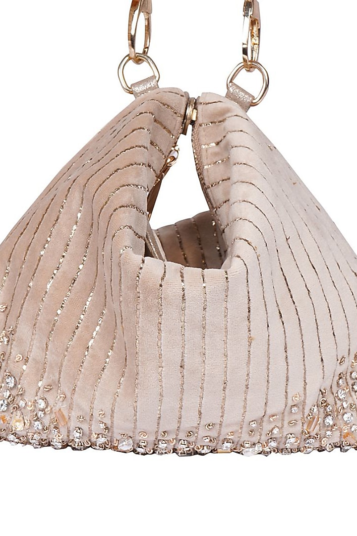 Cream Suede Crystal Embellished Hobo Bag by Veruschka By Payal Kothari at Pernia's Pop Up Shop