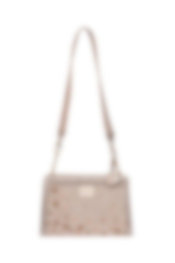Cream Suede Gold Embroidery Tote Bag by Veruschka By Payal Kothari