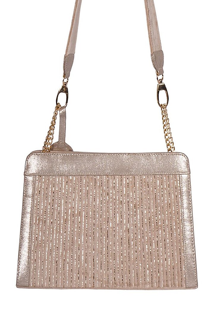 Cream Suede Gold Embroidery Tote Bag by Veruschka By Payal Kothari at Pernia's Pop Up Shop