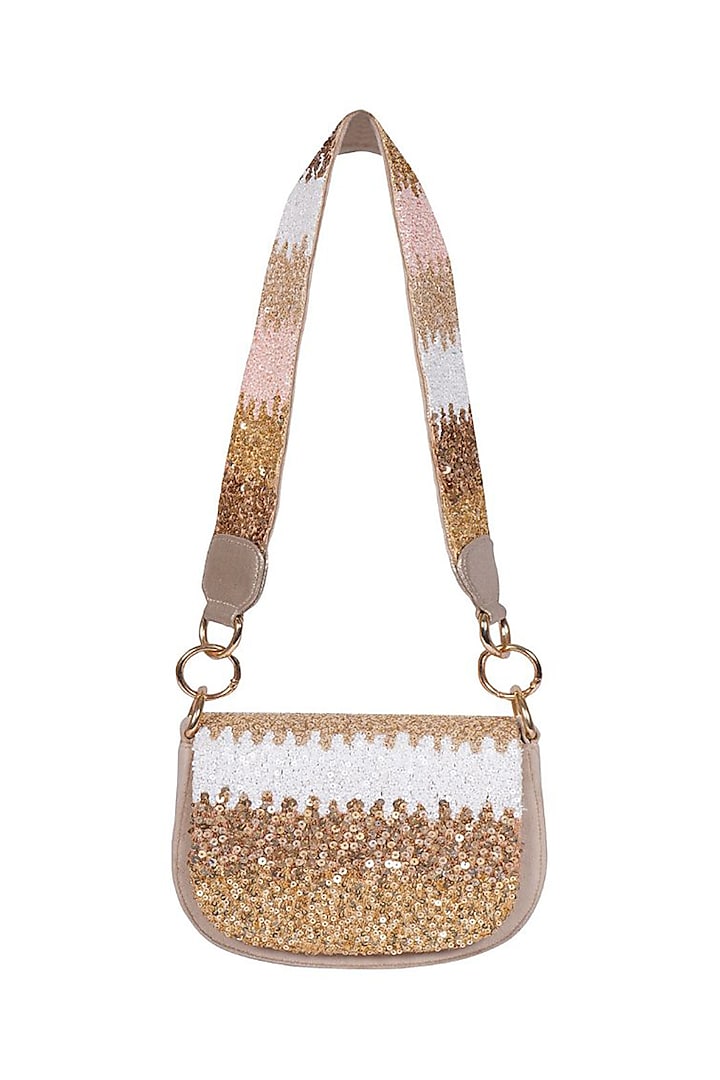 Multi-Colored Suede Sequins Embroidered Ombre Saddle Bag by Veruschka By Payal Kothari