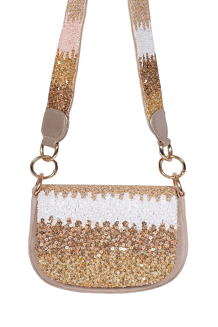 Multi-Colored Suede Sequins Embroidered Ombre Saddle Bag by Veruschka By Payal Kothari at Pernia's Pop Up Shop