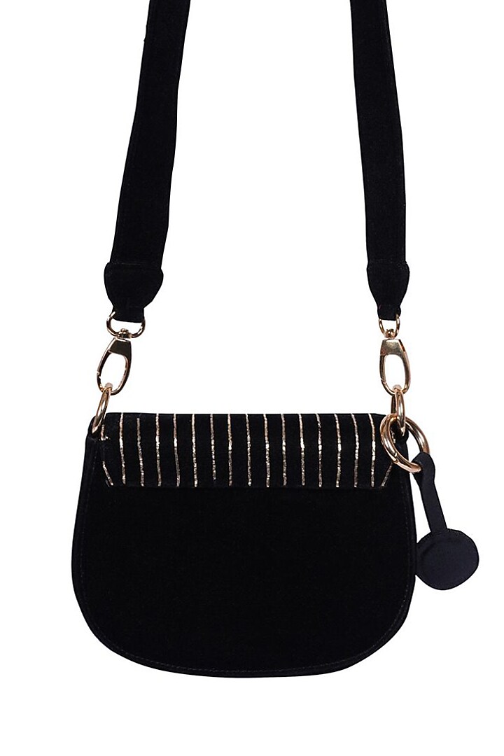 Black Suede Crystal Embroidered Saddle Bag by Veruschka By Payal Kothari at Pernia's Pop Up Shop