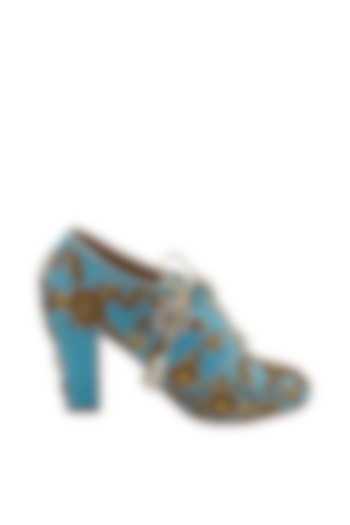Turquoise Raw Silk Embroidered Boots by Veruschka By Payal Kothari