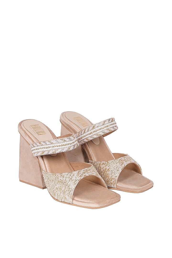 Cream Suede Gold & White Salli Work Sandals by Veruschka By Payal Kothari at Pernia's Pop Up Shop