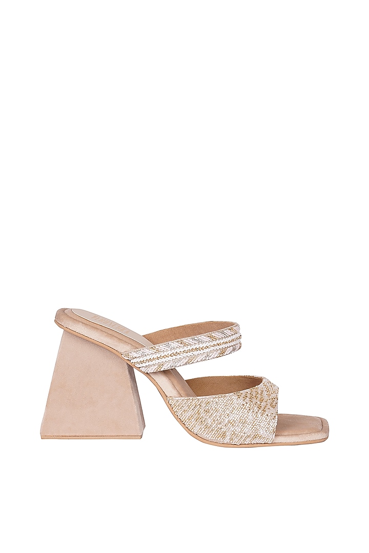Cream Suede Gold & White Salli Work Sandals by Veruschka By Payal Kothari at Pernia's Pop Up Shop