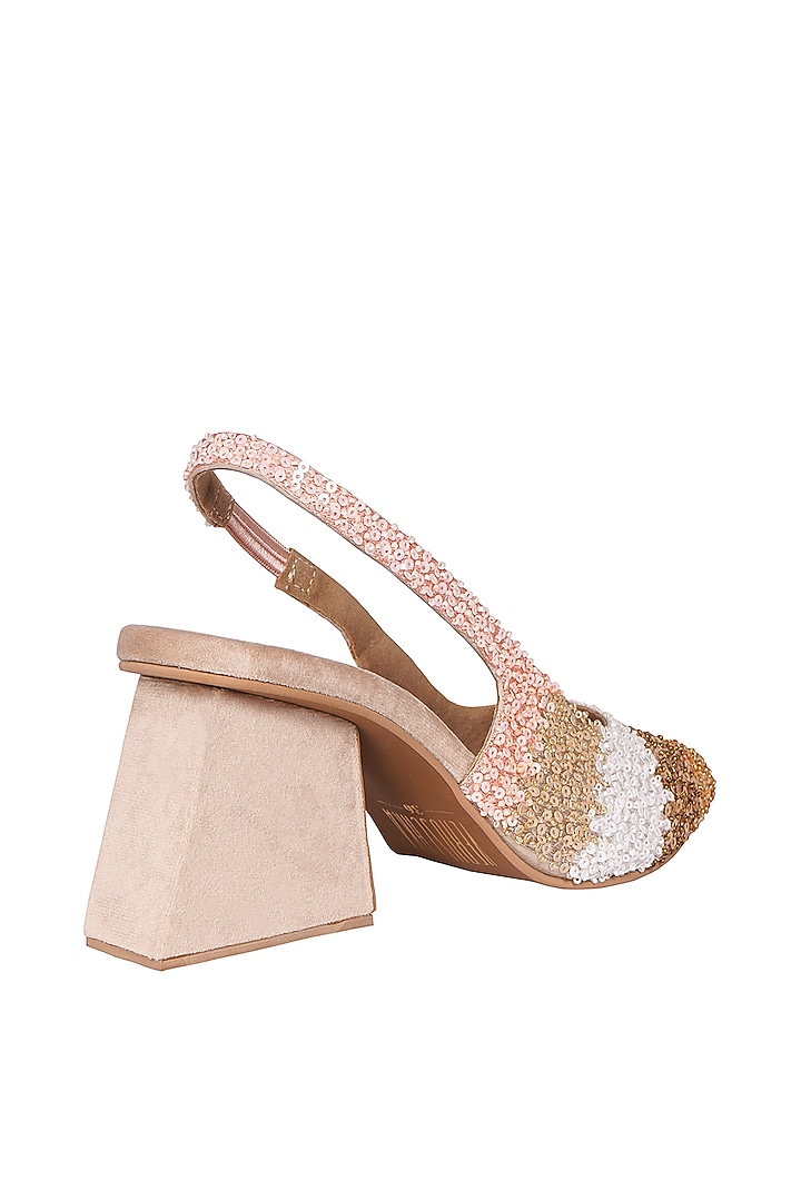 Cream Suede Gold & Pink Sequins Ombre Embroidered Mules by Veruschka By Payal Kothari at Pernia's Pop Up Shop