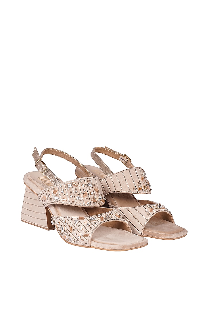 Cream Suede Crystal Embroidered Sandals by Veruschka By Payal Kothari at Pernia's Pop Up Shop