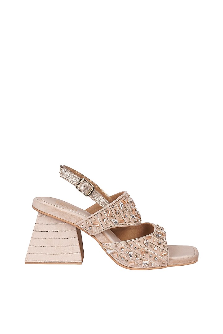 Cream Suede Crystal Embroidered Sandals by Veruschka By Payal Kothari at Pernia's Pop Up Shop