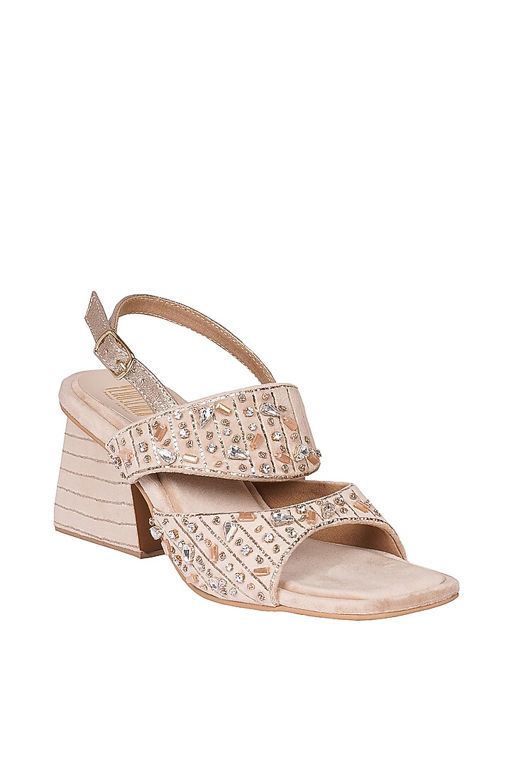 Cream Suede Crystal Embroidered Sandals by Veruschka By Payal Kothari at Pernia's Pop Up Shop