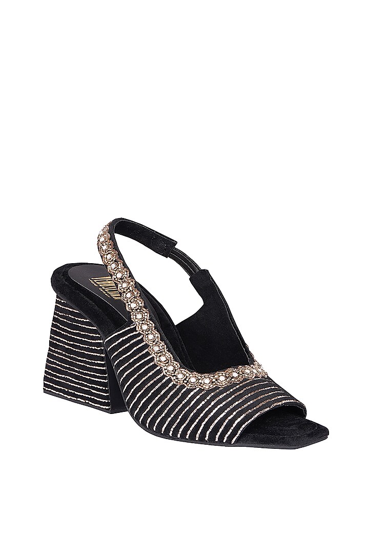 Black Suede Pitta Work Peep Toe Sling Back Sandals by Veruschka By Payal Kothari at Pernia's Pop Up Shop