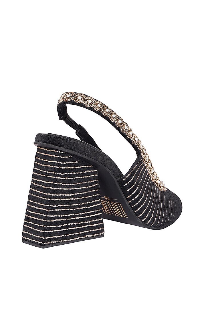 Black Suede Pitta Work Peep Toe Sling Back Sandals by Veruschka By Payal Kothari at Pernia's Pop Up Shop