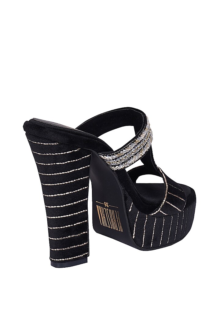 Black Suede Salli Embroidered Slip-On Sandals by Veruschka By Payal Kothari at Pernia's Pop Up Shop