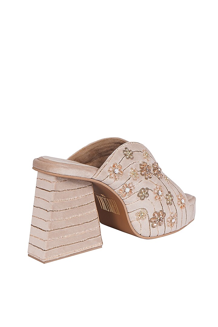 Cream Suede Floral Crystal Embroidered Sandals by Veruschka By Payal Kothari at Pernia's Pop Up Shop