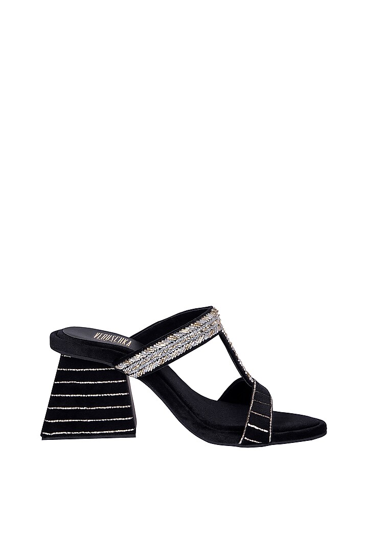 Black Suede Salli Embroidered Slip-On Sandals by Veruschka By Payal Kothari at Pernia's Pop Up Shop