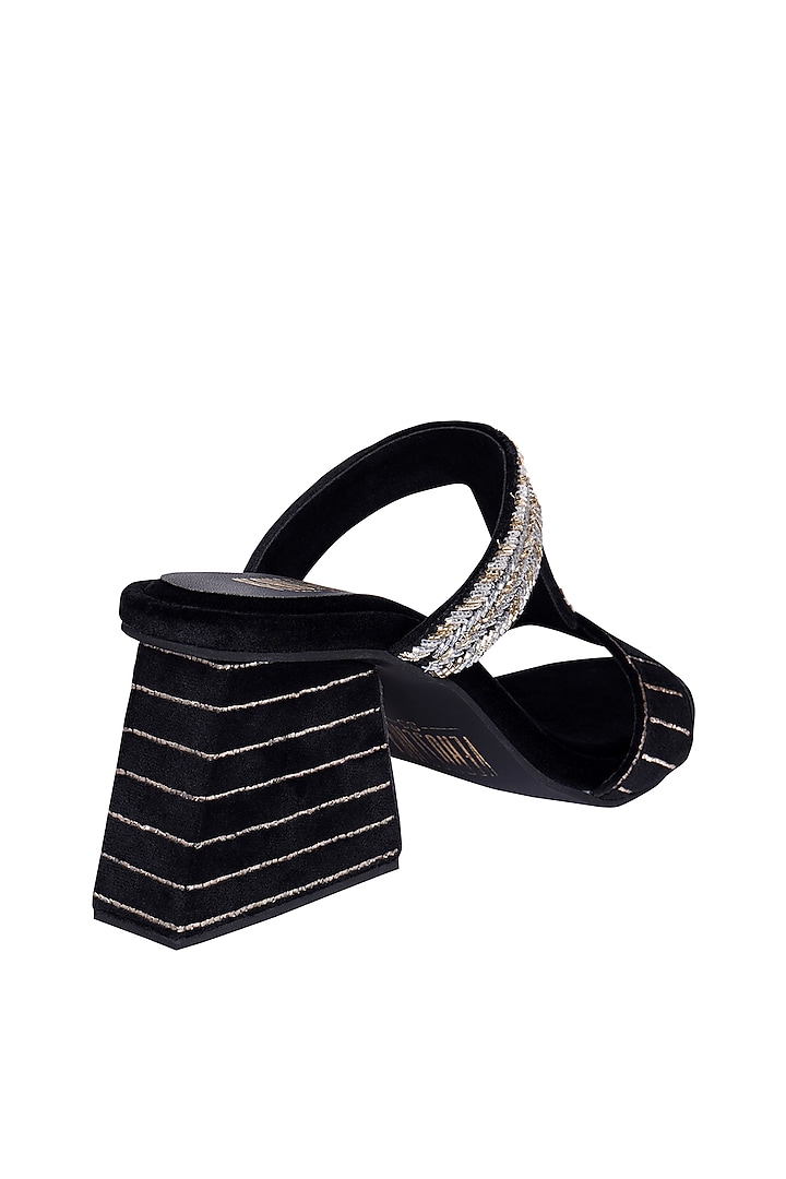 Black Suede Salli Embroidered Slip-On Sandals by Veruschka By Payal Kothari at Pernia's Pop Up Shop