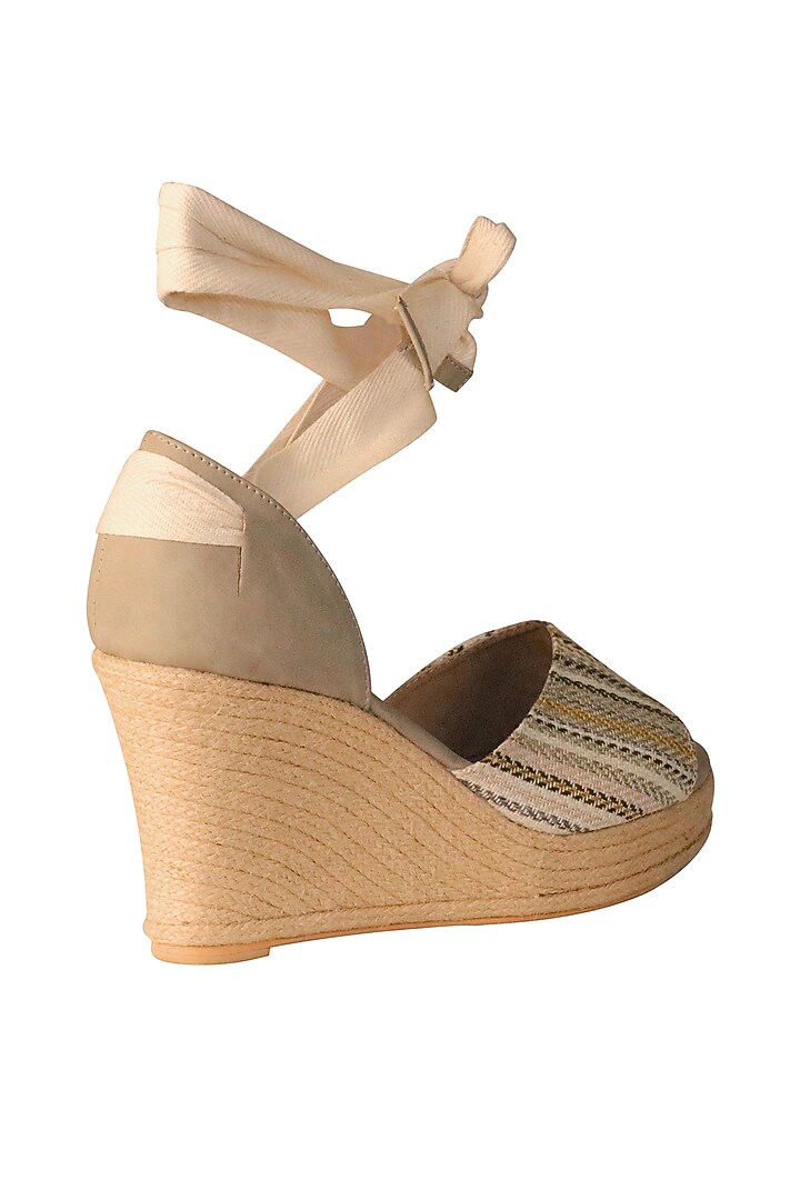 Cream & Grey Wedges With Tie-Ups by Veruschka By Payal Kothari at Pernia's Pop Up Shop