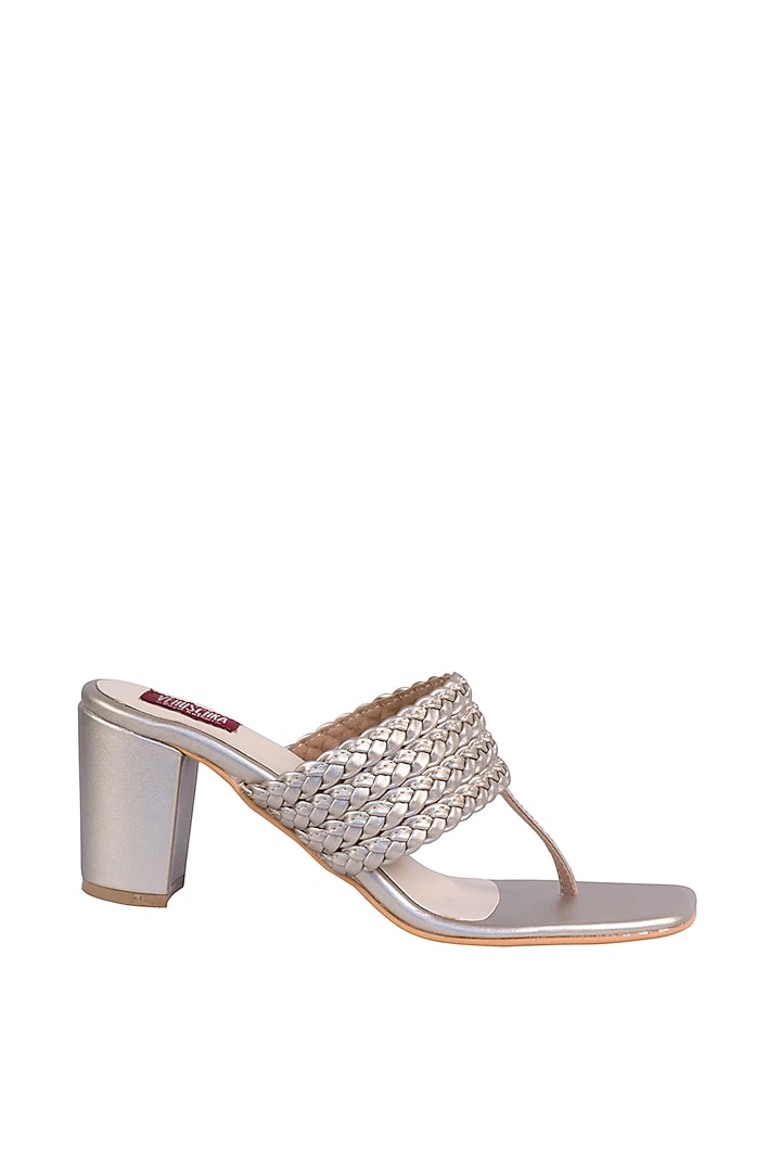 Cream Gold Sandals With Block Heels by Veruschka By Payal Kothari at Pernia's Pop Up Shop
