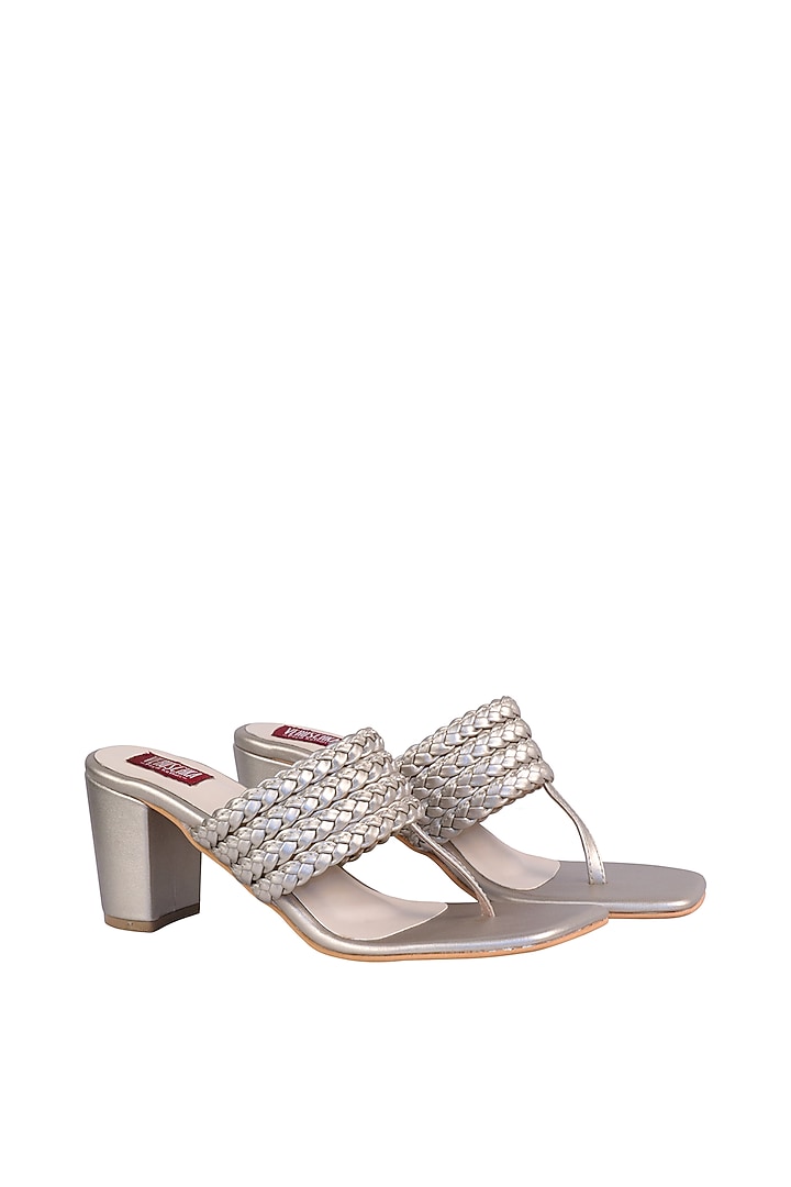 Cream Gold Sandals With Block Heels by Veruschka By Payal Kothari at Pernia's Pop Up Shop