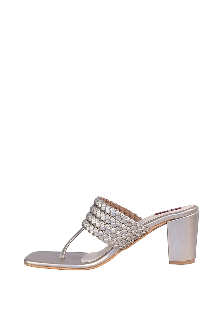 Cream Gold Sandals With Block Heels by Veruschka By Payal Kothari at Pernia's Pop Up Shop
