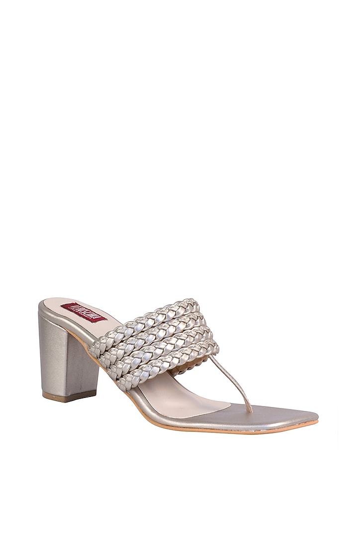 Cream Gold Sandals With Block Heels by Veruschka By Payal Kothari at Pernia's Pop Up Shop