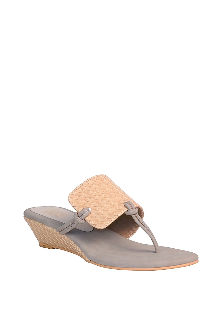 Yellow & Grey Textured Sandals by Veruschka By Payal Kothari at Pernia's Pop Up Shop