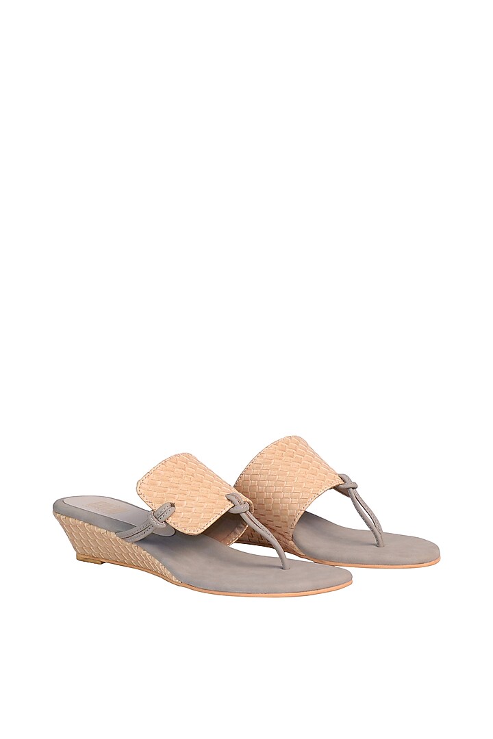 Yellow & Grey Textured Sandals by Veruschka By Payal Kothari at Pernia's Pop Up Shop