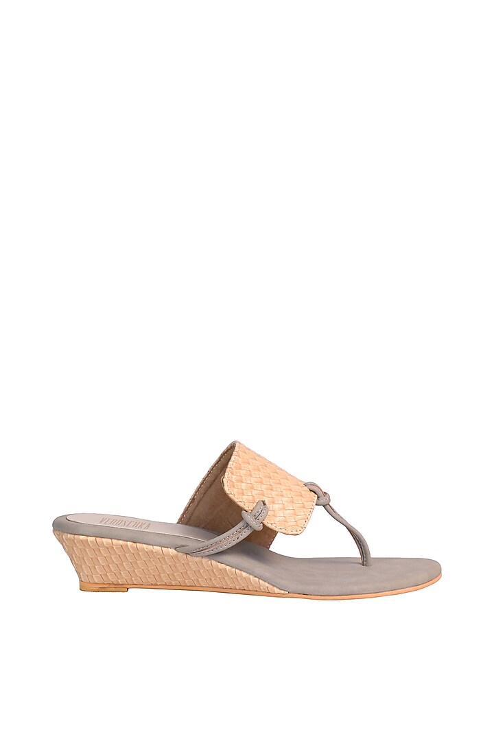 Yellow & Grey Textured Sandals by Veruschka By Payal Kothari at Pernia's Pop Up Shop