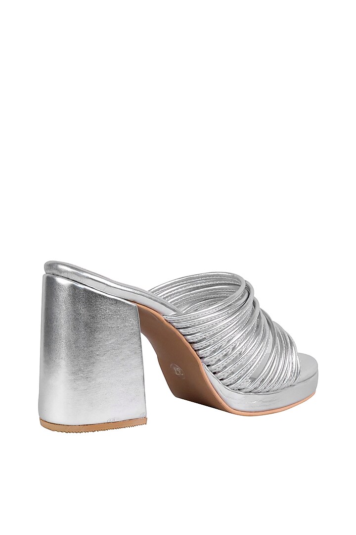 Silver String Sandals With Block Heels by Veruschka By Payal Kothari at Pernia's Pop Up Shop