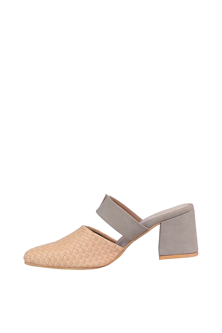 Yellow & Grey Mules With Geometric Block Heels by Veruschka By Payal Kothari at Pernia's Pop Up Shop