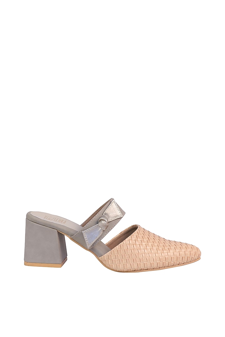Yellow & Grey Mules With Geometric Block Heels by Veruschka By Payal Kothari at Pernia's Pop Up Shop