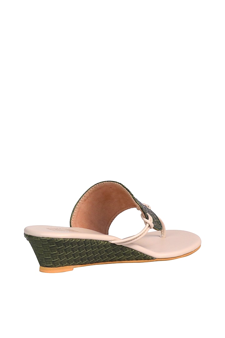 Green & Cream Wedges With Woven Textured Upper by Veruschka By Payal Kothari at Pernia's Pop Up Shop