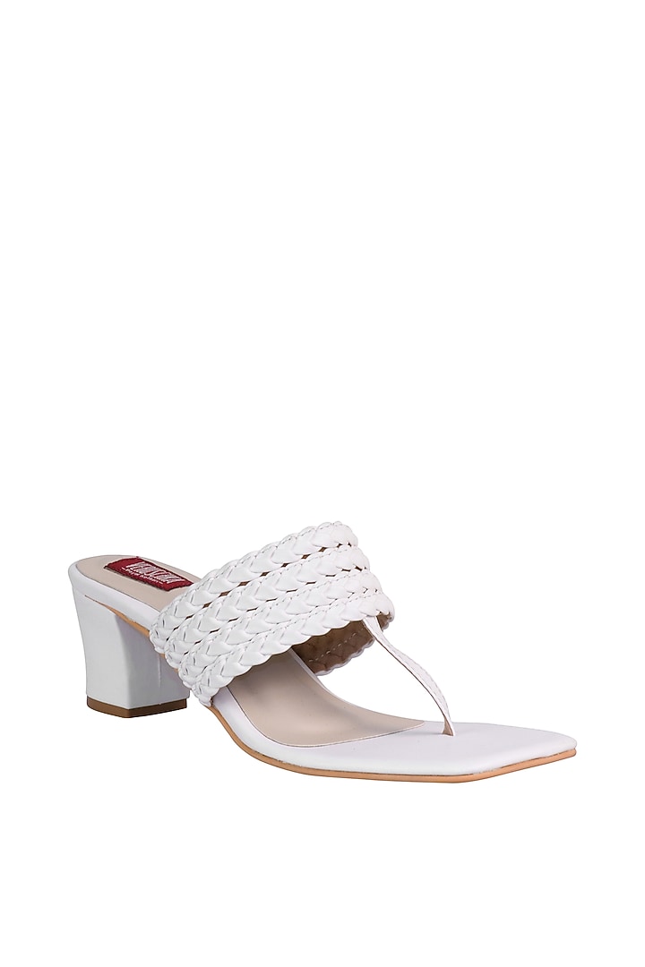 White Sandals With Pleated Upper Straps by Veruschka By Payal Kothari at Pernia's Pop Up Shop