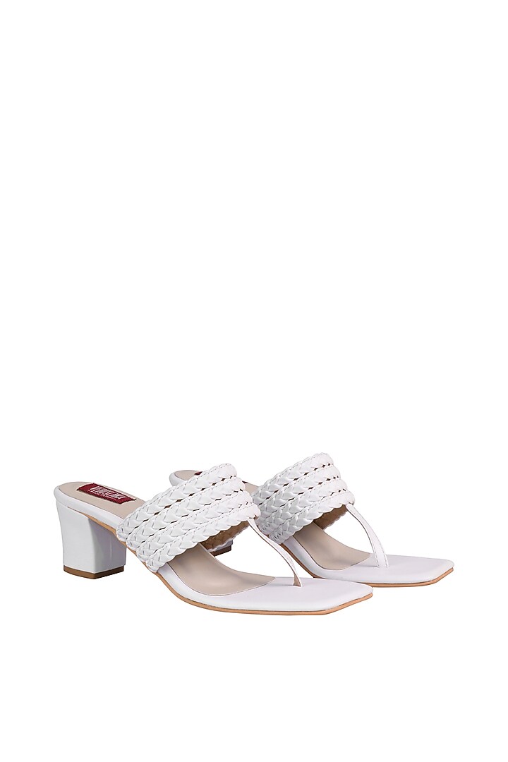 White Sandals With Pleated Upper Straps by Veruschka By Payal Kothari at Pernia's Pop Up Shop