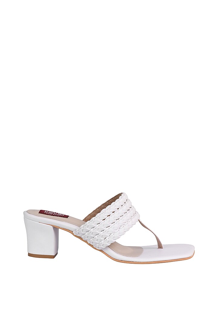 White Sandals With Pleated Upper Straps by Veruschka By Payal Kothari at Pernia's Pop Up Shop