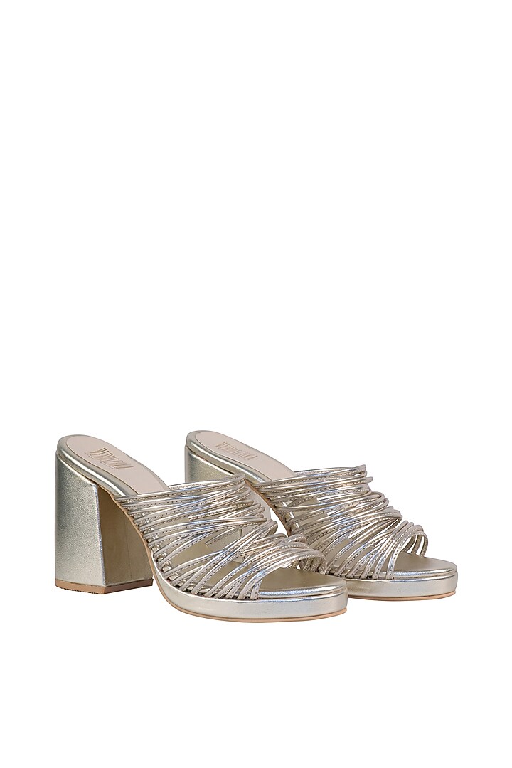 Gold Sandals With Block Heels by Veruschka By Payal Kothari at Pernia's Pop Up Shop